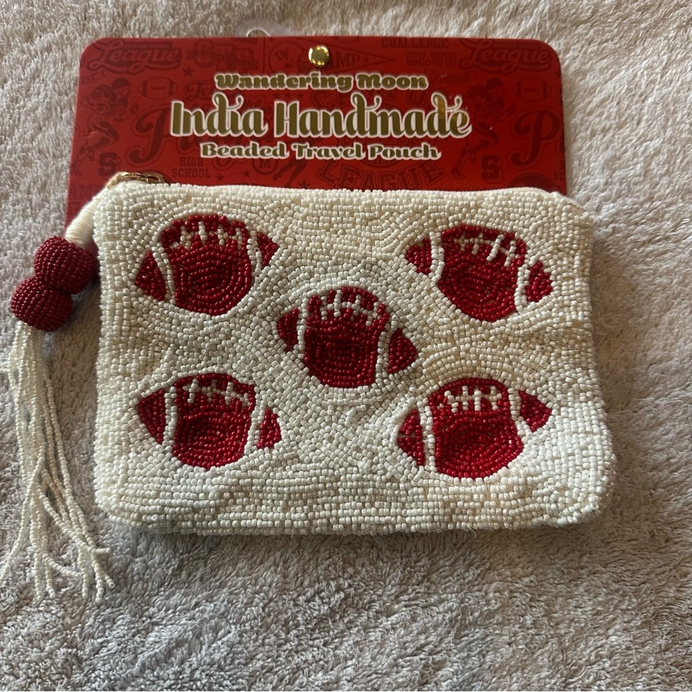 NWT Wandering Moon Handmade Football Beaded Pouch